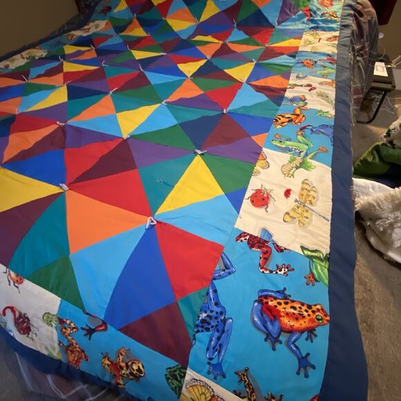 VTG 90s Rainbow Patchwork Handmade Quilt Blanket Twin 83x66” Cotton Cottagecore - Picture 3 of 9